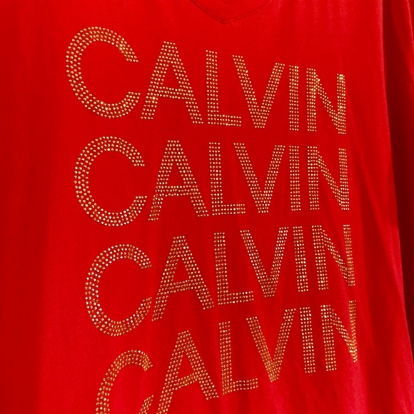 002 CALVIN KLEIN candy apple red glitter logo plus tee/B 1 - Picture 3 of 7